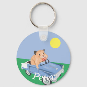 Cute little Hamster Driving a blue car  Keychain