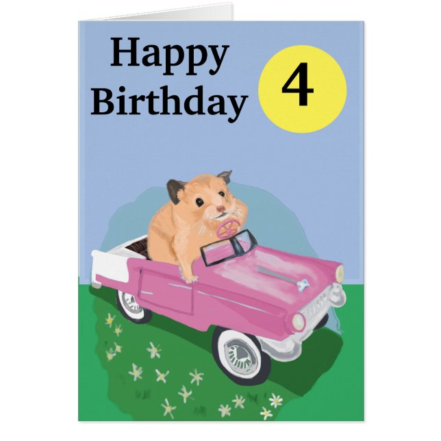 Cute little Hamster Driving a pink car Cards (Front)