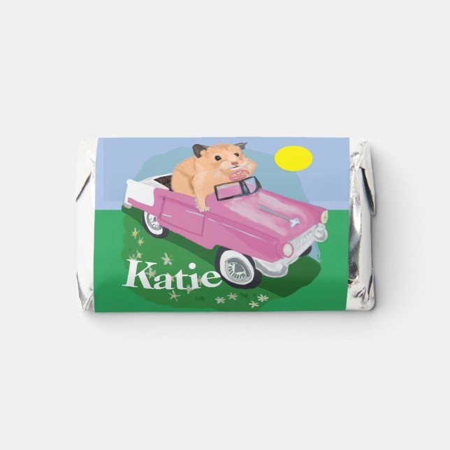 Cute little Hamster Driving a pink car Hershey's Miniatures (Front)