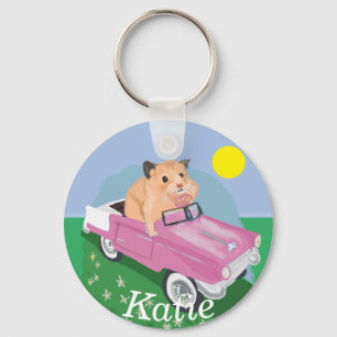 Cute little Hamster Driving a pink car Keychain