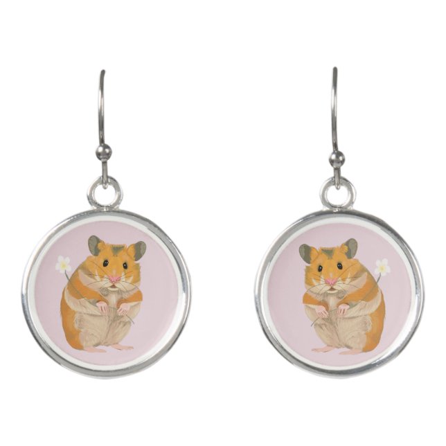Cute little Hamster holding a  Earrings (Front)