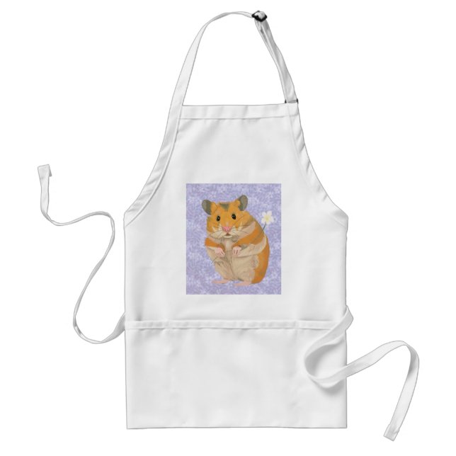 Cute little Hamster holding a flower Adult Apron (Front)