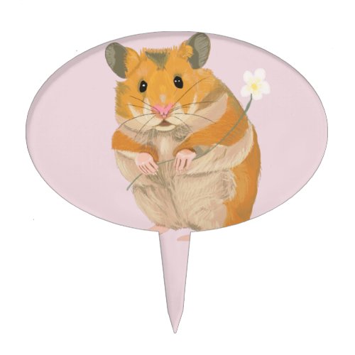 Cute little Hamster holding a flower Cake Topper