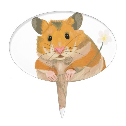 Cute little Hamster holding a flower Cake Topper