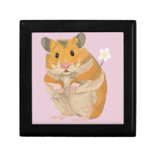 Cute little Hamster holding a flower Gift Box