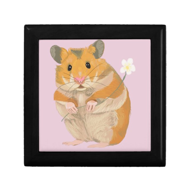 Cute little Hamster holding a flower Gift Box (Front)