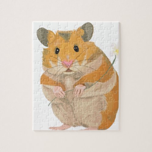 Cute little Hamster holding a flower Jigsaw Puzzle