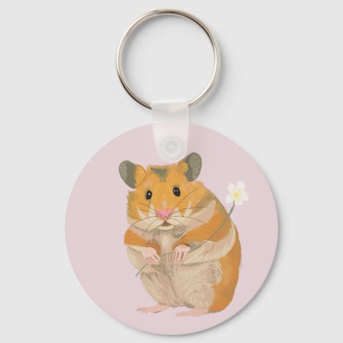 Cute little Hamster holding a flower Keychain