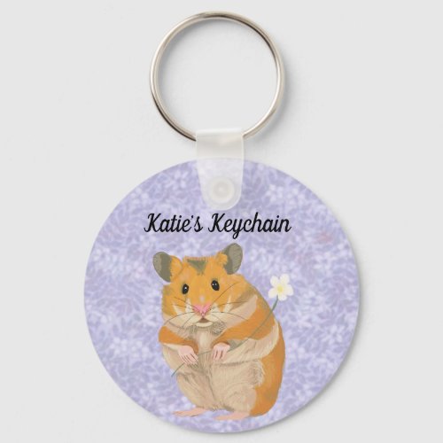 Cute little Hamster holding a flower  Keychain