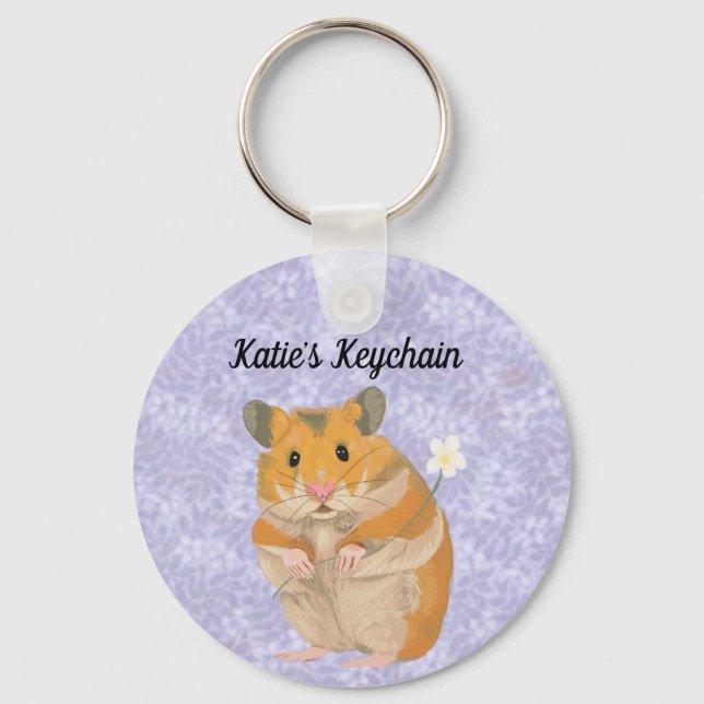 Cute little Hamster holding a flower  Keychain (Front)