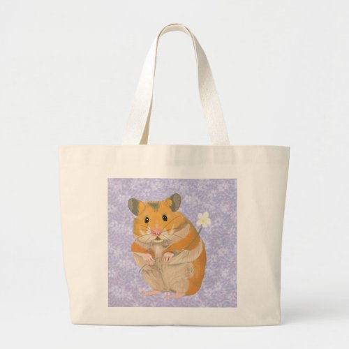 Cute little Hamster holding a flower Large Tote Bag