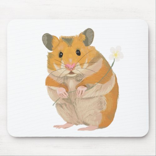 Cute little Hamster holding a flower Mouse Pad