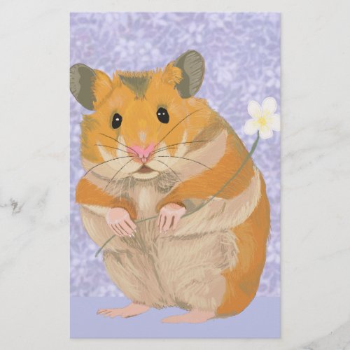 Cute little Hamster holding a flower Stationery