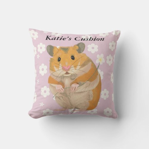 Cute little Hamster holding a flower Throw Pillow