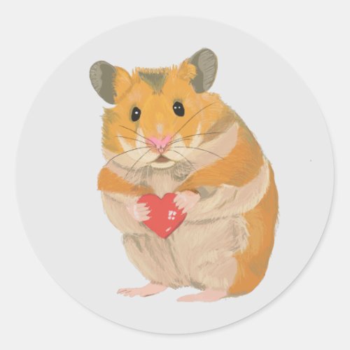 Cute little Hamster holding a heart  Classic Round Sticker