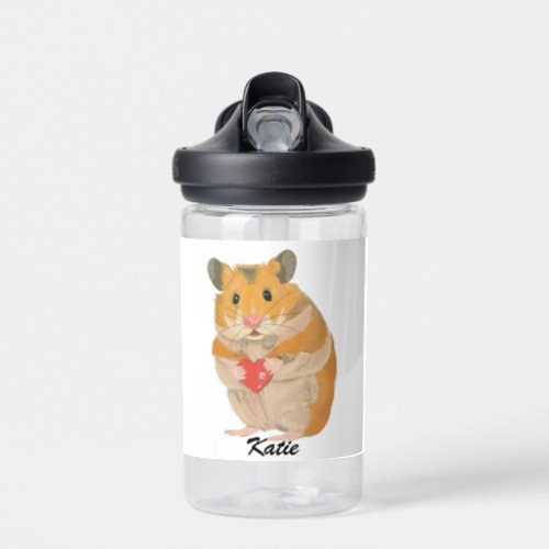 Cute little Hamster holding a heart editable   Water Bottle