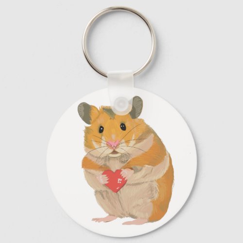 Cute little Hamster holding a red heart Keychain