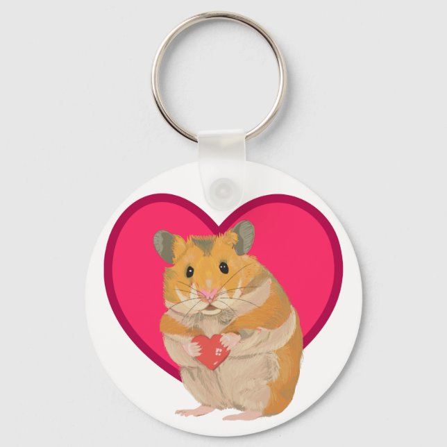 Cute little Hamster holding a red heart  Keychain (Front)