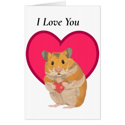 Cute little Hamster holding a red heart Valentines Card