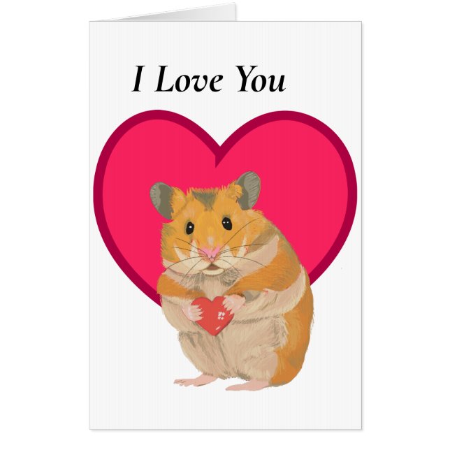 Cute little Hamster holding a red heart Valentines Card (Front)