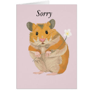 Cute little Hamster holding flower editable Sorry Cards