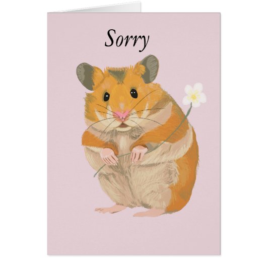 Cute little Hamster holding flower editable Sorry Cards (Front)