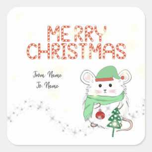 Cute Little Hamster Merry Christmas Holiday Square Sticker