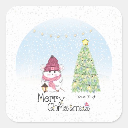 Cute Little Hamster Merry Christmas  Square Sticker