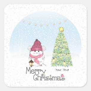 Cute Little Hamster Merry Christmas Square Sticker