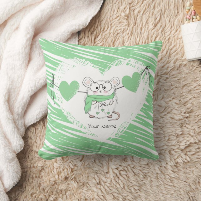 Cute Little Hamster Name Green Throw Pillow (Blanket)