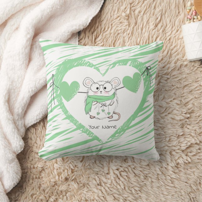 Cute Little Hamster White Green Throw Pillow (Blanket)
