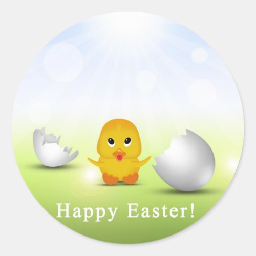 Cute Little Happy Easter Baby Chick Classic Round Sticker