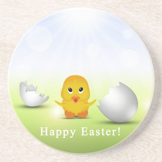 Cute Little Happy Easter Baby Chick Drink Coaster (Front)