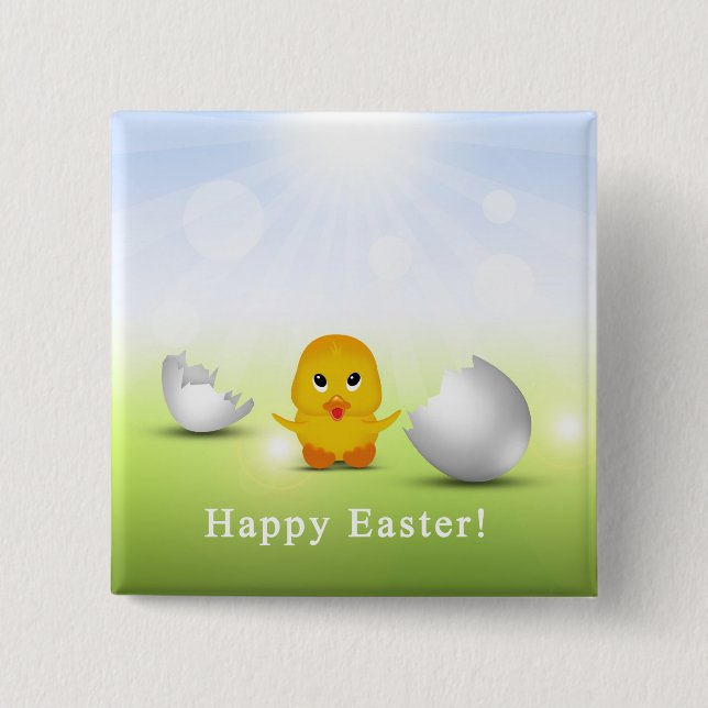 Cute Little Happy Easter Baby Chick Pinback Button (Front)