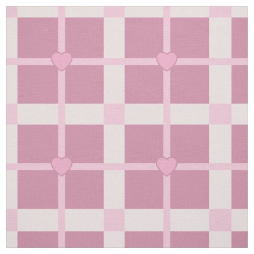 cute little hearts baby pink plaid pattern squares fabric