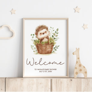 Cute Little Hedgehog Baby Shower Welcome Sign
