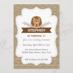 Cute Little Hedgehog Birthday Invitation Woodland
