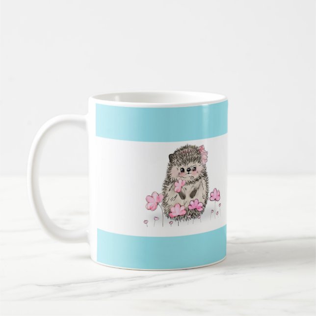 Cute Little Hedgehog Blue White Coffee Mug (Left)