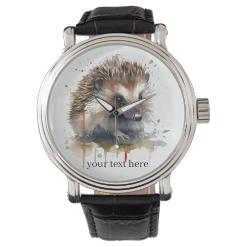 Cute little hedgehog in brown watercolor watch