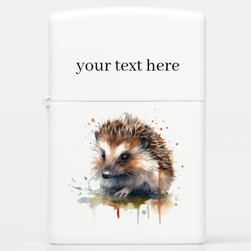 Cute little hedgehog in brown watercolor zippo lighter