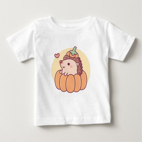 Cute Little Hedgehog In Pumpkin Halloween Autumn Baby T_Shirt