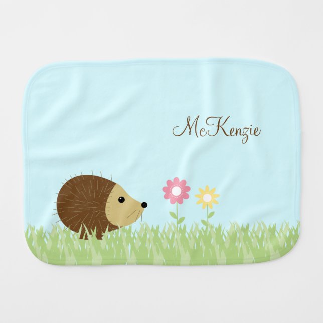 Cute Little Hedgehog Personalized Burp Cloth (Front Horizontal)