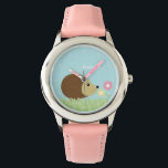 Cute Little Hedgehog Personalized Watch<br><div class="desc">This adorable kid's watch features a sweet vector illustration of a hedgehog and two flowers,  and can be personalized with your child's name,  monogram,  initial,  or any text of your choice for a perfect custom gift.</div>
