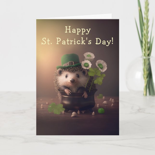 Cute Little Hedgehog St. Patrick's Day Holiday Card (Front)