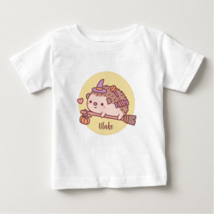 Cute Little Hedgehog Witch Flying On A Broom Baby T-Shirt