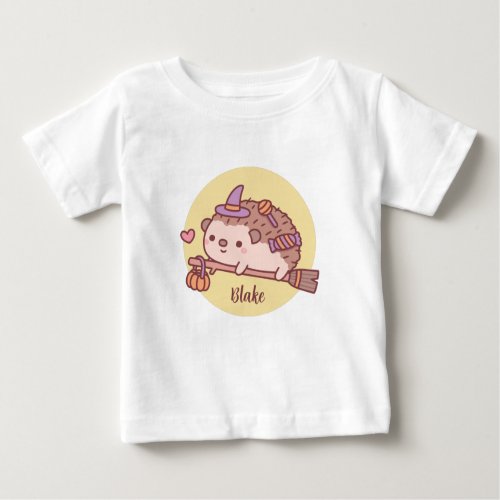 Cute Little Hedgehog Witch Flying On A Broom Baby T_Shirt