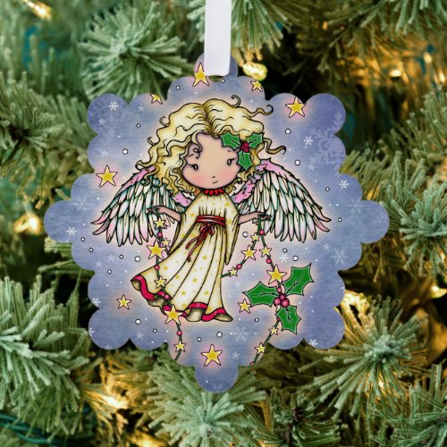 Cute Little Holly Angel Ornament Card