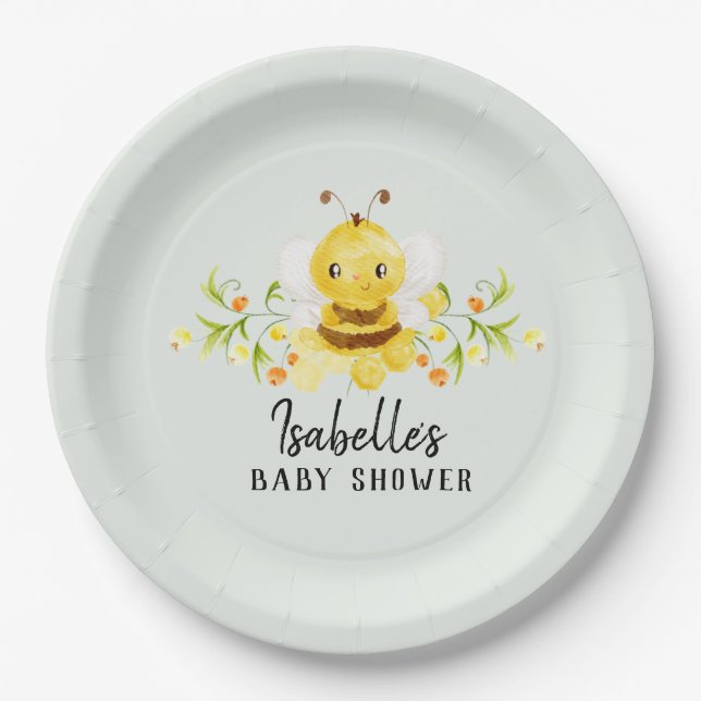Cute Little Honeybee Baby Shower Paper Plates (Front)