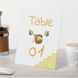 Cute Little Honeybee & Sweet Honey Table Numbers Pedestal Sign