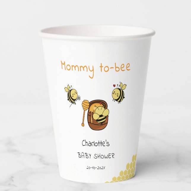 Cute Little Honeybee With Sweet Honey Baby Shower Paper Cups (Front)